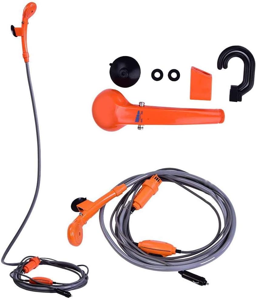 Estink Portable Outdoor Camping Shower, 12V 3A 35W Plastic Car Plug Outdoor Portable Vehicle Mounted Shower Kit for Camping Travel Boating Fishing Pet Cleaning Outdoor Shower Kit