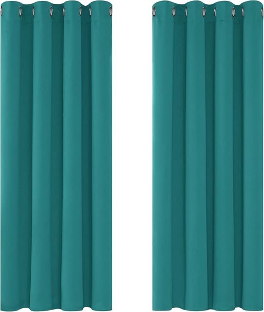Deconovo Super Soft Solid Thermal Insulated Eyelet Bedroom Blackout Curtains for Girls 46 x 54 Inch Drop Turquoise 2 Panels