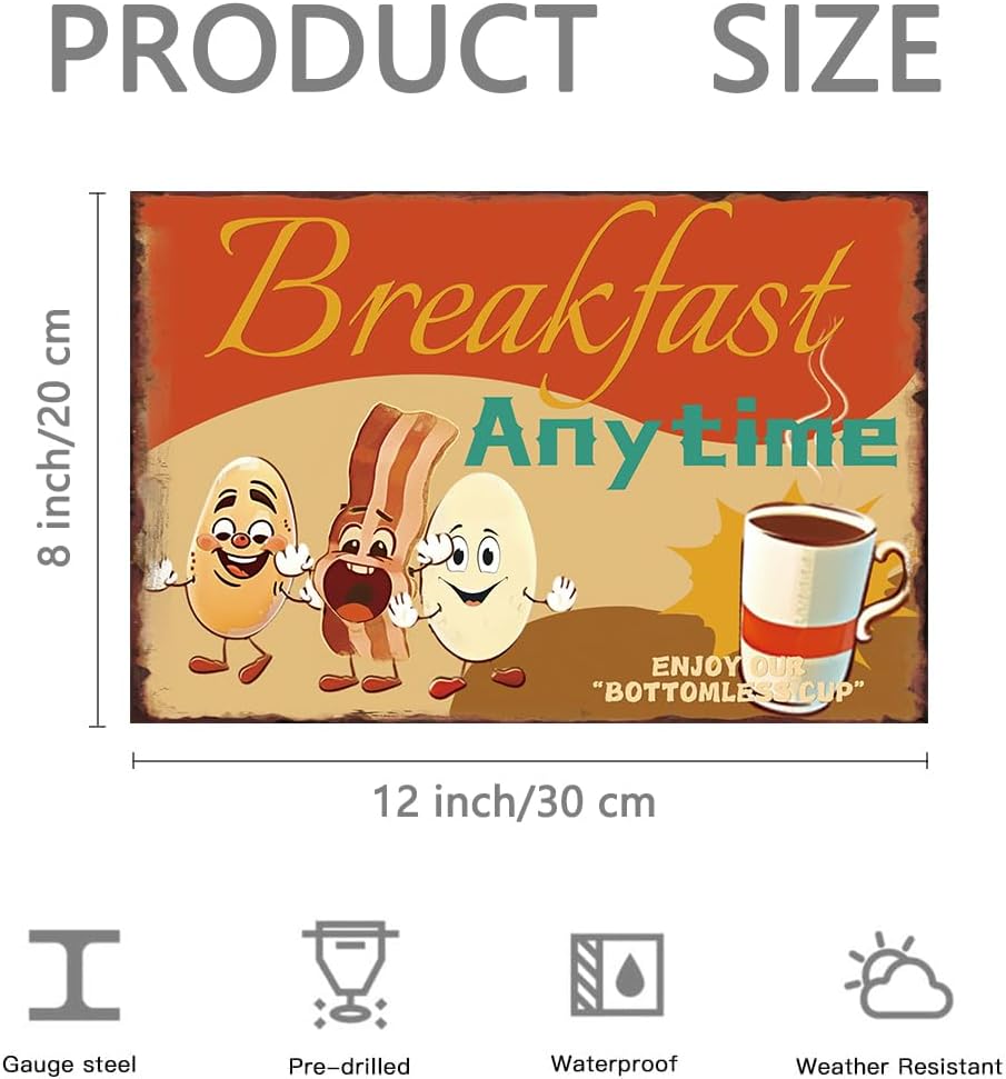 Breakfast Vintage Wall Decor Metal Tin Sign