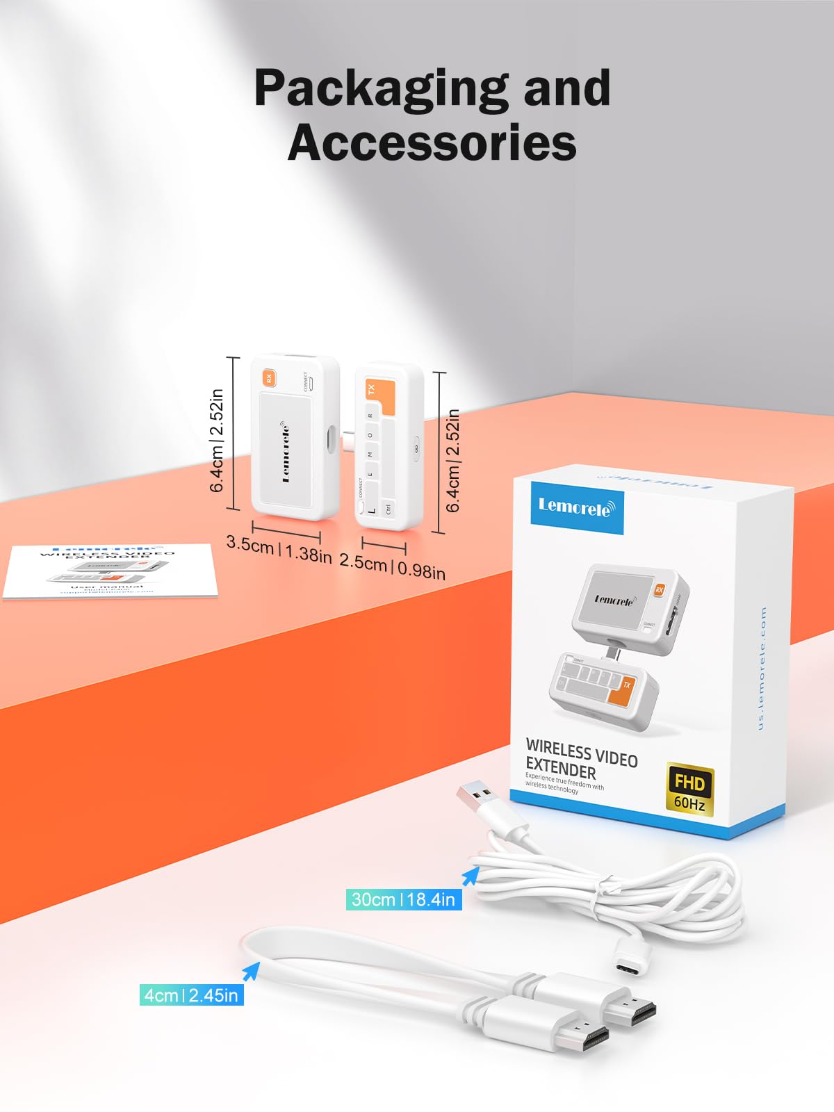 Lemorele Transmisor y Receptor USB C inalámbrico, 50M Plug&Play 5G HDMI transmisión inalámbrica para Streaming de Video y Audio Desde USB-C i-Phone/Tablet/Laptop a Monitor o proyector
