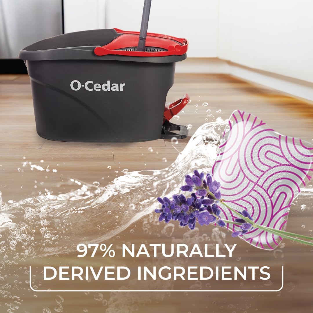 O-Cedar EasyWring Microfiber Spin Mop & Bucket Floor Cleaning System Bundle with O-Cedar PACS Hard Floor Cleaner (Lavender, 10 Count)