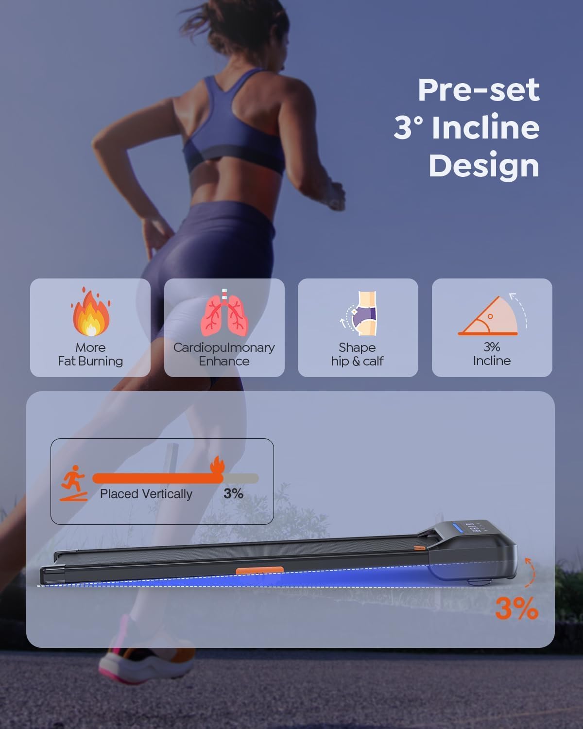 ACEZOE Walking Pad Treadmill with 10% Incline, Under Desk Treadmill, Compact Portable Treadmills for Home Office, 285lbs Capacity, APP/Remote Control, Exercise Anytime, Low-Noise