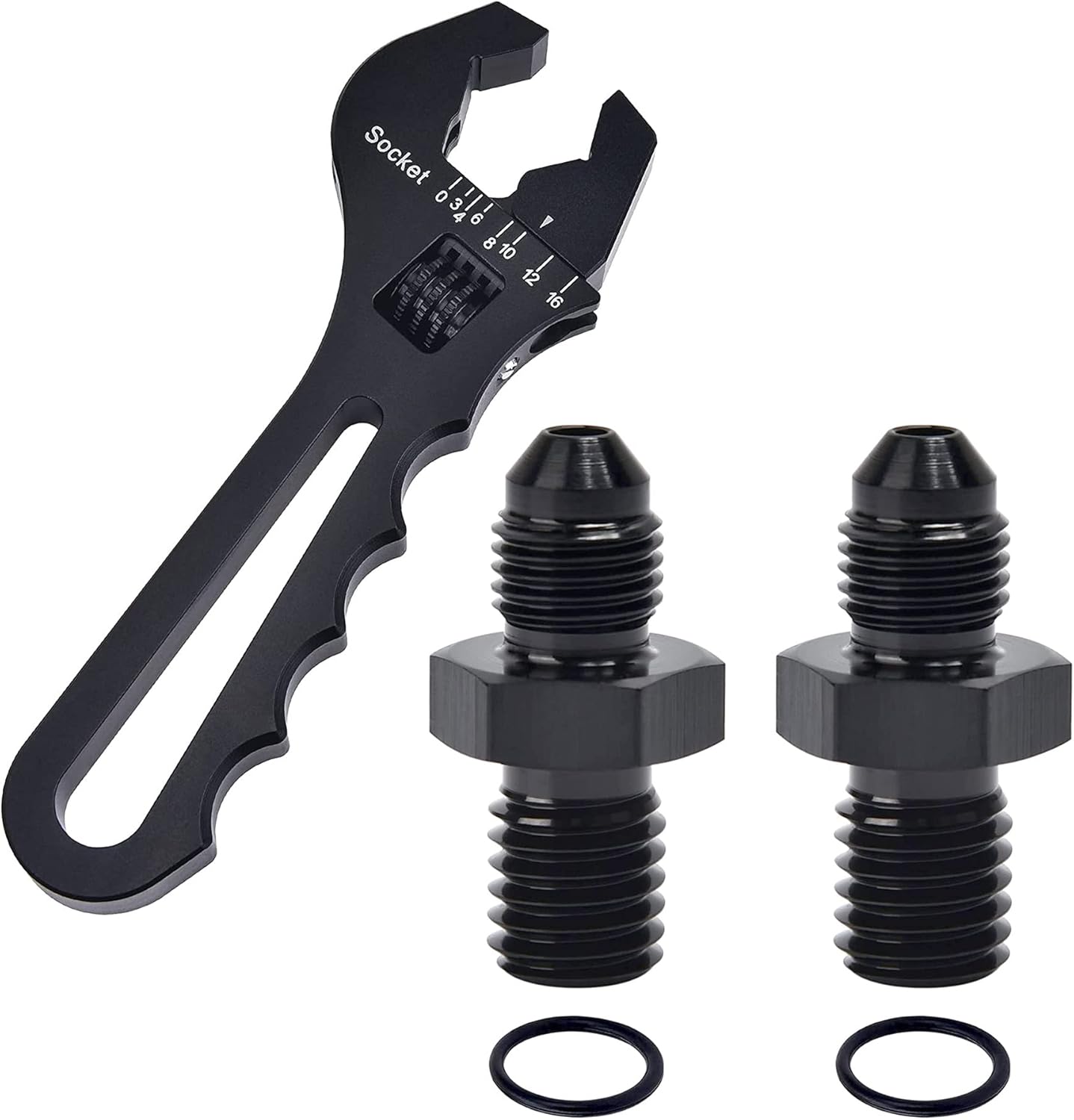 EVIL ENERGY 3AN Male to M10 x 1.5mm Male Metric Thread Fitting 2PCS Bundle with Adjustable 3AN-16AN Wrench Aluminum Black