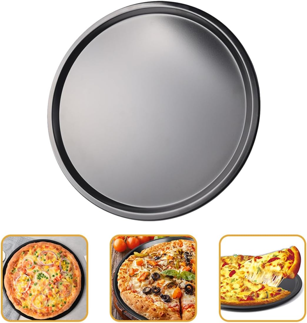 2pcs Carbon Steel Non-stick Pizza Pan Round Oven Baking Tray for Home Kitchen Bakeware with Even Heat Distribution for Pizza Bread Cookies Vegetables