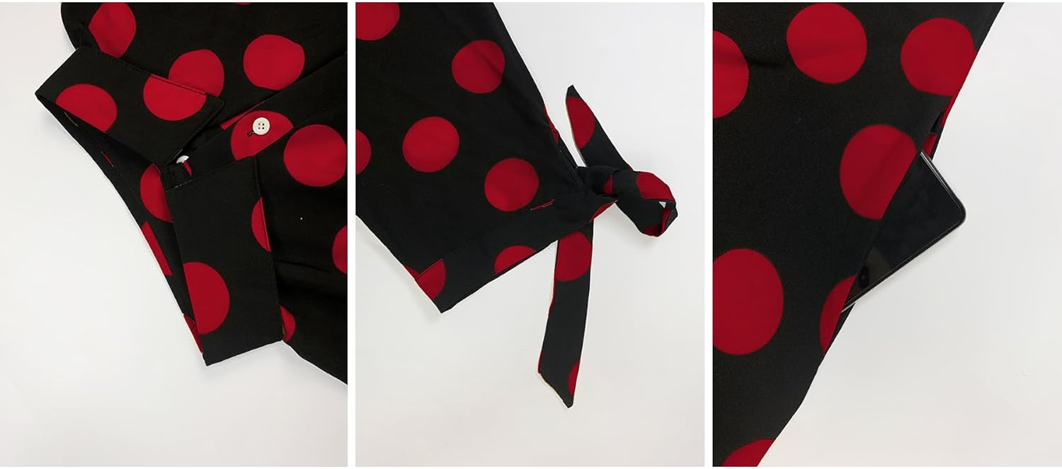 Seltaon Womens Fall Plus Size Maxi Dresses Casual Long Sleeve Polka Dot Flowy Swing Shirt Long Dress with Pockets - Image 4