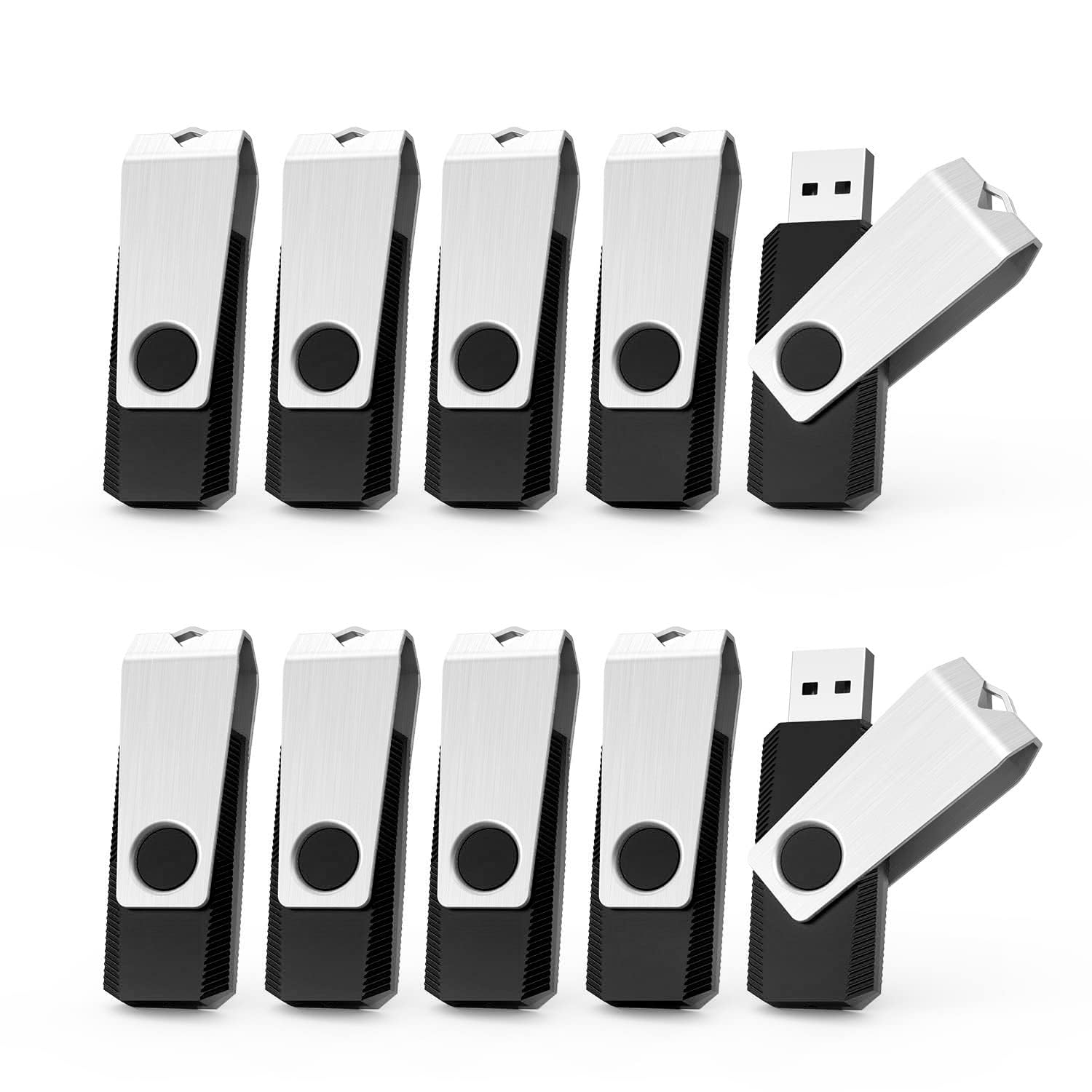 TOPESEL 10 Pack 64GB USB 2.0 Flash Drive Memory Stick Fold Storage Thumb Stick Pen Swivel Design (64G, 10PCS, Black)