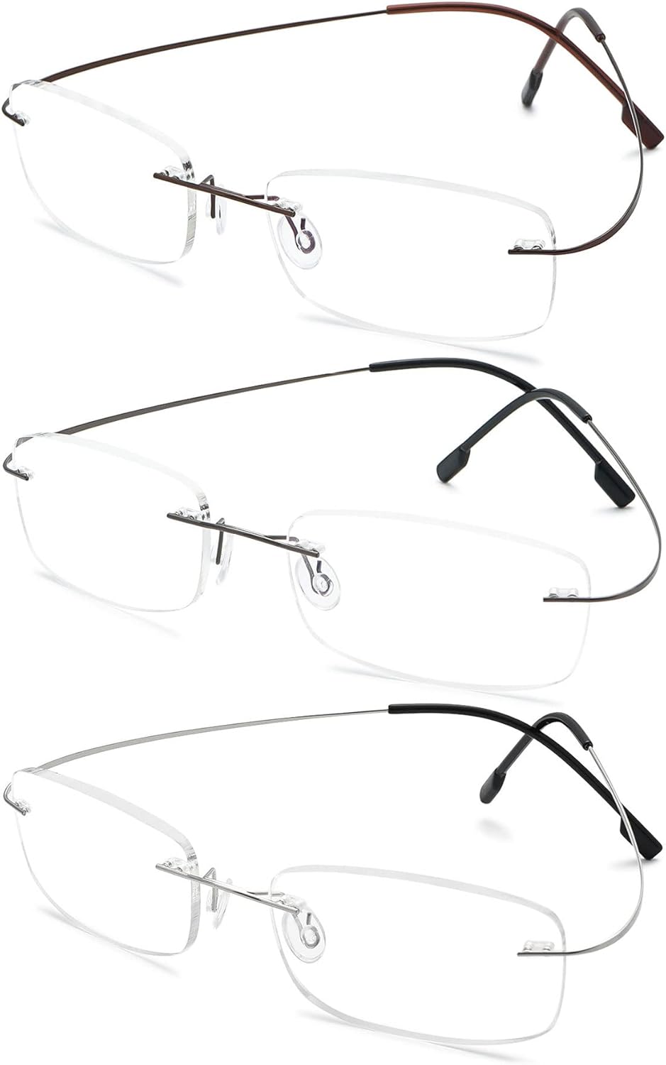 KOOSUFA Rimless Alloy Reading Glasses – Hingeless Super Lightweight Readers for Men and Women
