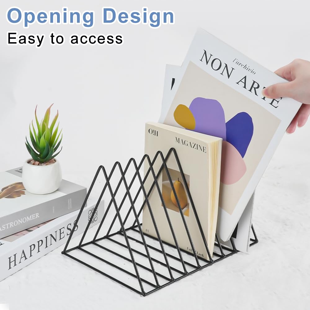 4 pezzi porta documenti triangolari, porta riviste a 9 scomparti, supporto metallico per dischi in vinile, organizer da scrivania per documenti e riviste per ufficio e casa, porta lettere e libri