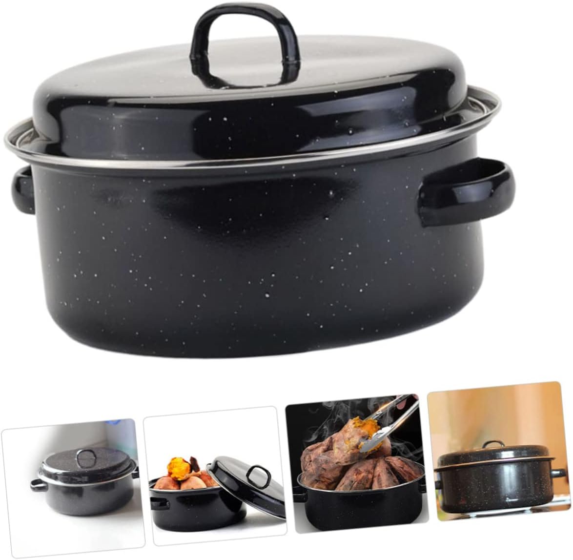 1Set Covered Round Roaster for Baking Sweet Potatoes Enameled Roasting Pan with Lid for Oven Use for Roasting and Baking Sweet Potatoes