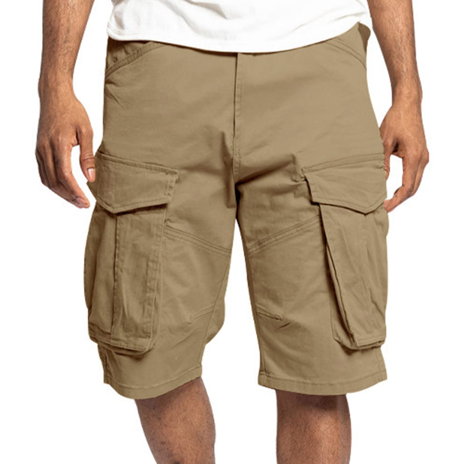 NKPUYT Pantalones cortos cargo para hombre, cintura elástica, bermudas, tallas grandes, pantalones cortos cargo cortos para hombre, pantalones cargo cortos con bolsillos, pantalones funcionales,