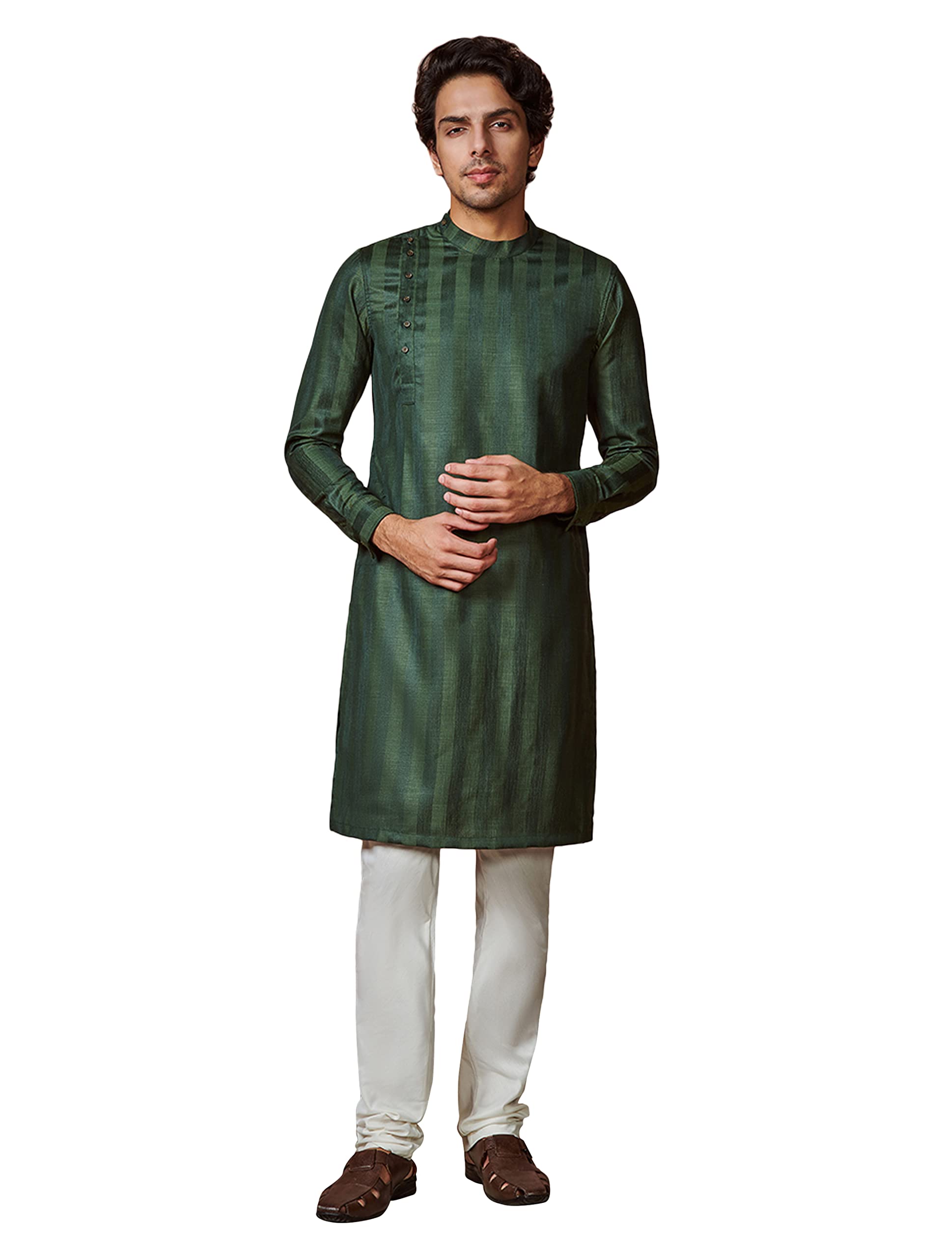 Manyavar Kurta da uomo in viscosa mista a righe (1 pezzo)