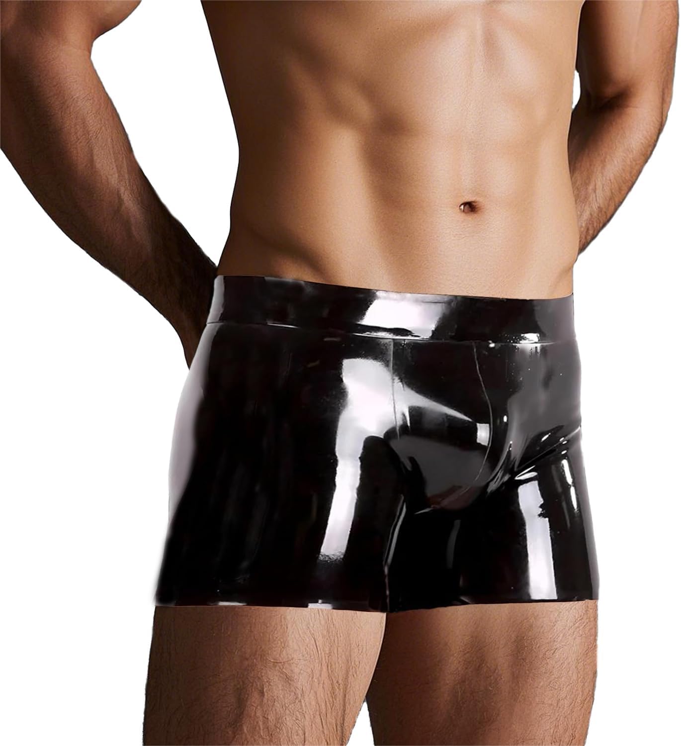 Latex Rubber Shorts Lower Waist Men Underwear Boxers,Black Latex Lingerie Male Panties Rubber Clothing