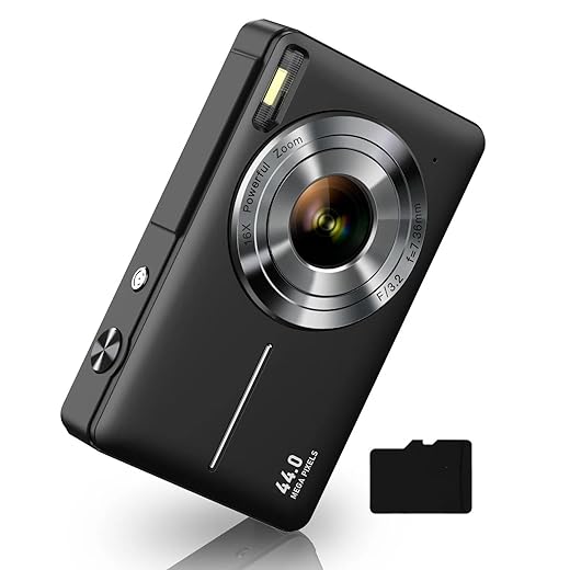 CAMKORY Small Digital Camera FHD 1080P, Point and Shoot Camera with 32GB SD Card, Two Batteries,16X Zoom for Kids Boys Girls, Black
