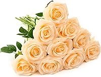 Vista 1 de Rosas Artificiales 10 unidades Ramo de Flores Abiertas Tallos de Rosas Artificiales para Arreglos de Boda, Ramo de Novia, Centro de Mesa, Flores