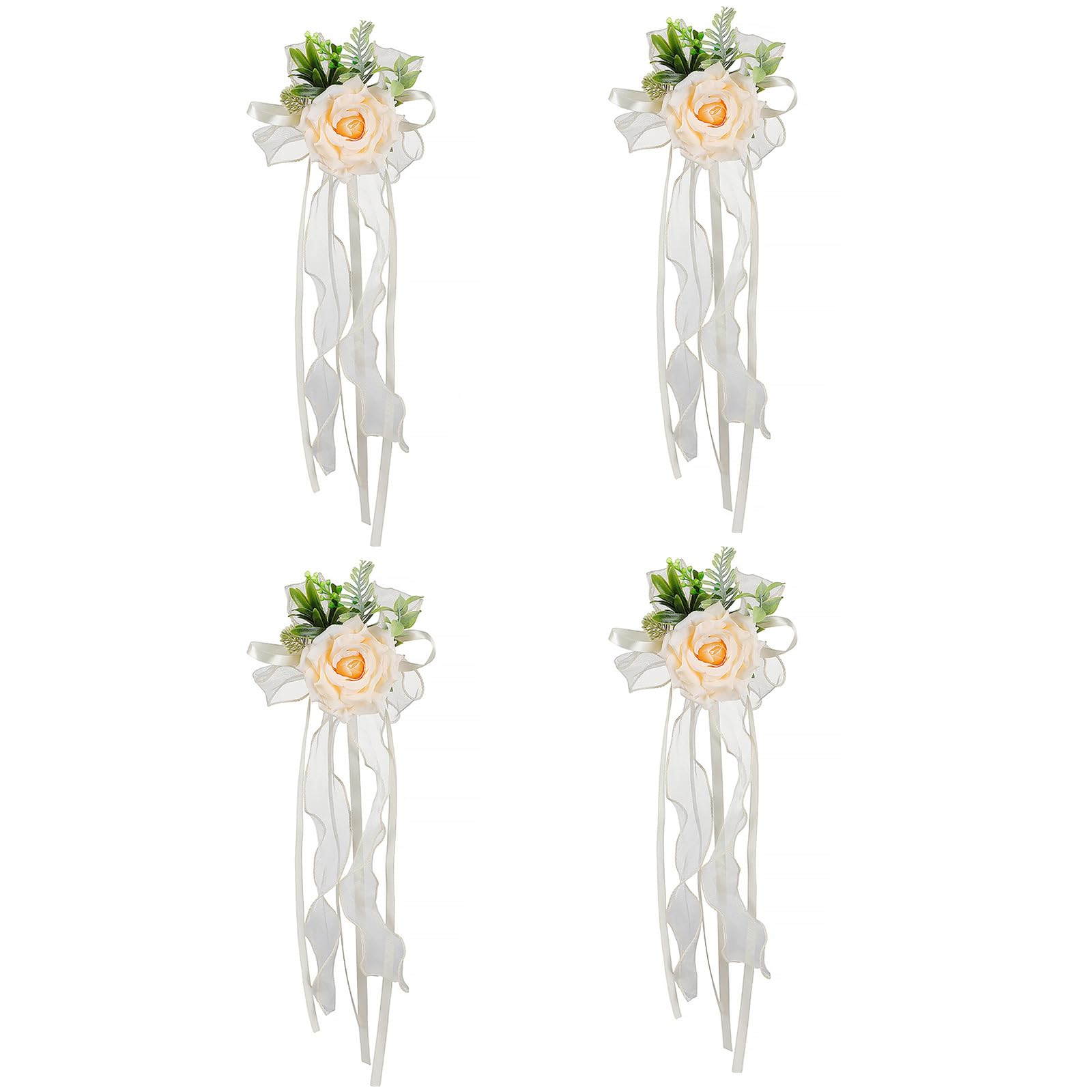 Msioytog Champagne Of 4 Nuptial Car Simulation Flower Adornment Elegant Bridal Car Decoration Silk Bowknot Flower Glasses Embellishment Faux Rose Decoration