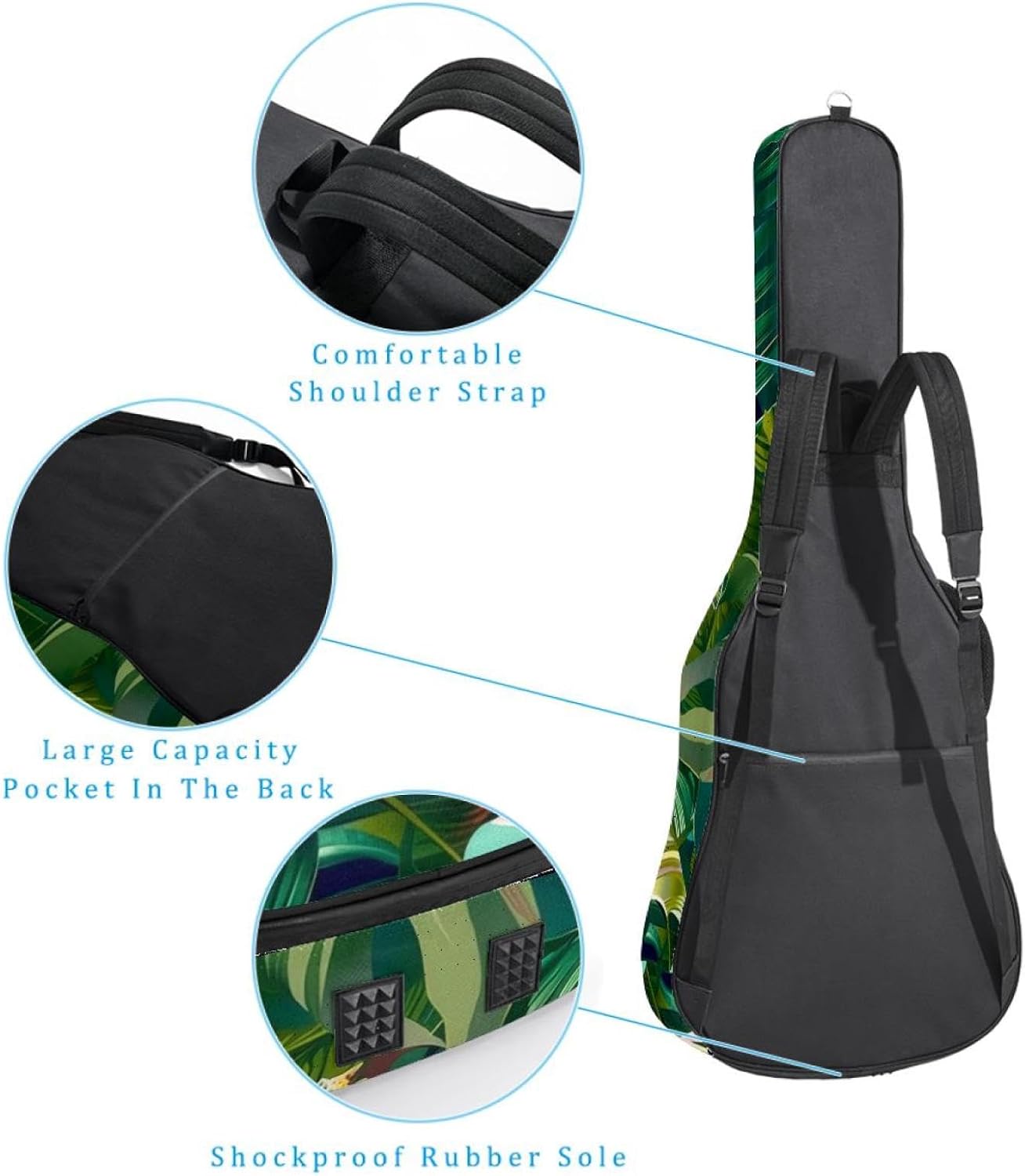 Acoustic Guitar Bag 0.4 Inch Thick Padding Waterproof Guitar Case Gig Bag for 40 41 42 Inch Electric Bass Classical Guitar, Tropical Floral Pattern