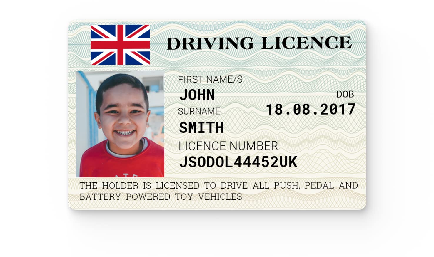 Kid's Driving Licence, Child's Novelty ID Card