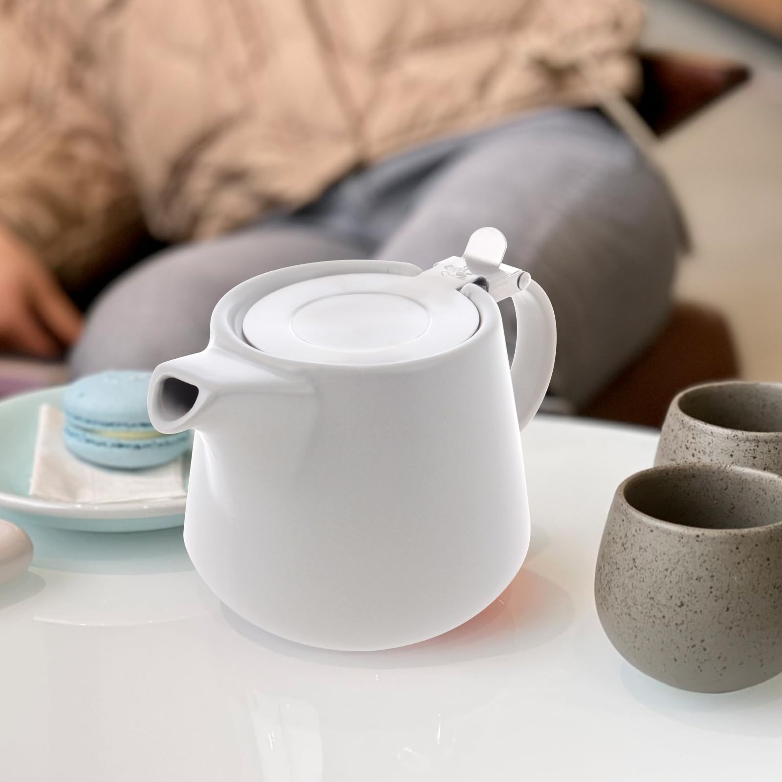 Vegena Teekanne mit Siebeinsatz, 500ML Teekanne Keramik mit Herausnehmbarem Edelstahl-Teesieb, Teapot Ceramic, Edelstahl Feinmaschiger Infuser Teekanne Porzellan für Längeren Teegenuss