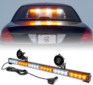 Xprite 27" Emergency Traffic Advisor Strobe Warning Light Bar w/ 13 Flashing Patterns,Windshield Dash Lights for Vehicles Truck Construction SUV UTV Suction Cup Mounting - Amber White