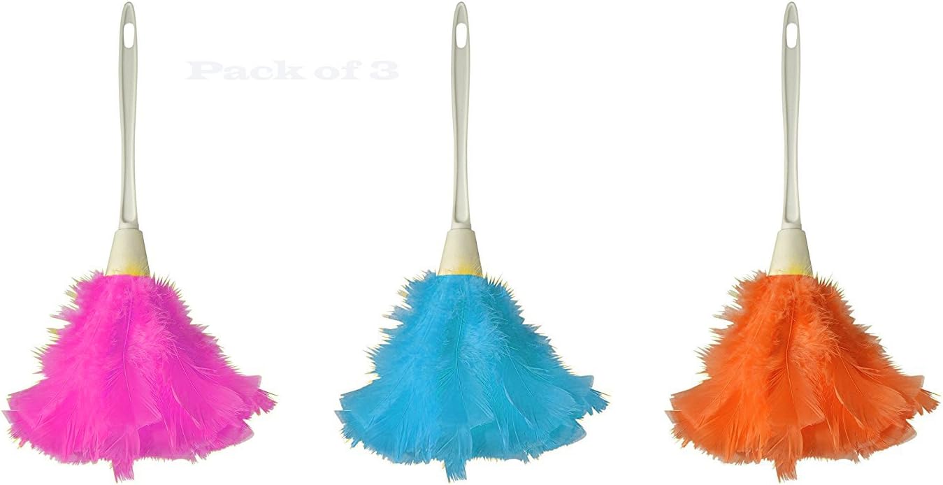 Supply Guru Genuine Feather Hand Dusters, Hanging Loop, Feathers Dyed Assorted Colors Pack Of 3: Kitchen & Dining