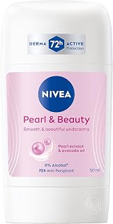 NIVEA Pearl & Beauty Antiperspirant Deodorant for Women, Soft & Smooth, 72H Active Protection, 0% Alcohol, with Pearl Extract and Avocado Oil, Stick 50ml