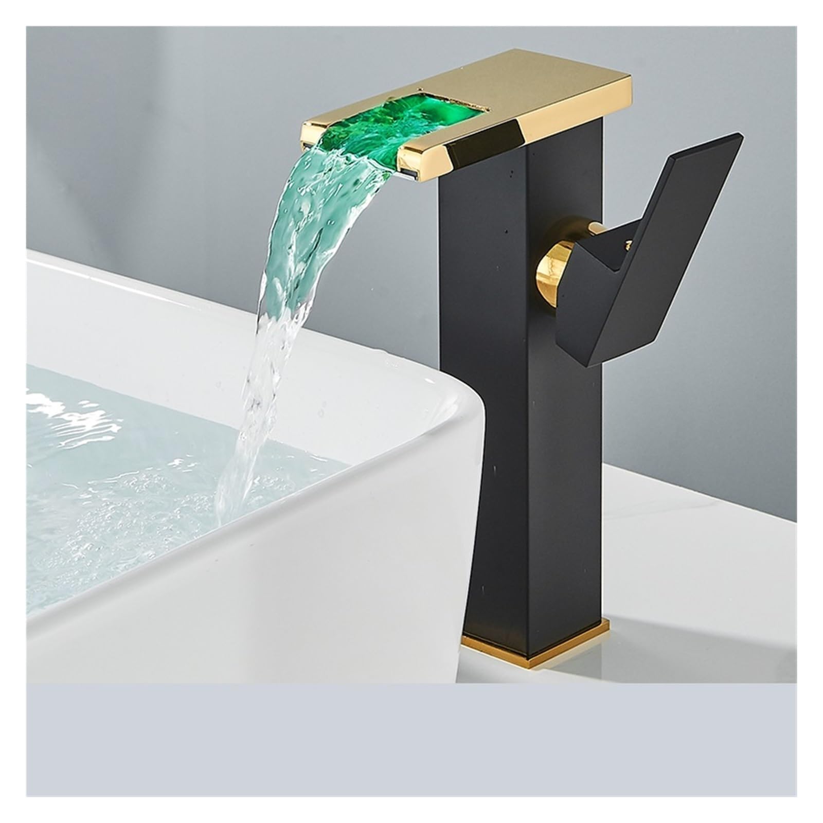 Robinet cascade LED noir et or mitigeur hydroélectrique pour vasque