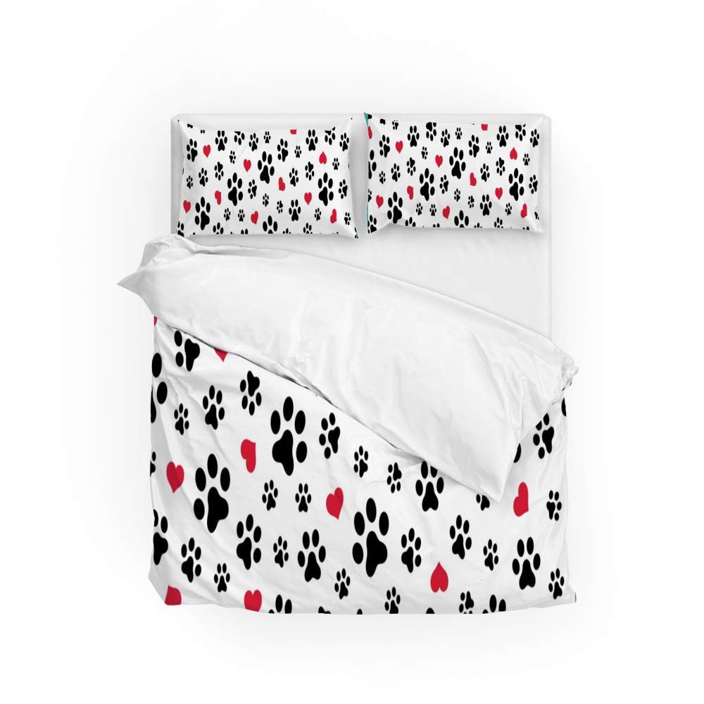 Housse de couette pattes de chien anti-décoloration et parure de lit ultra douce 3 pièces durable