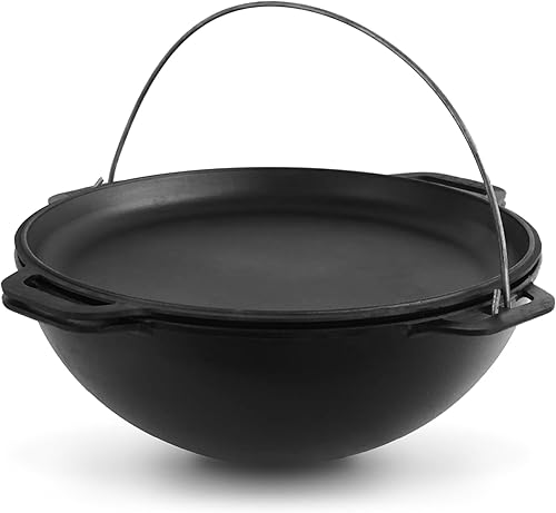 Olla de horno holandés con tapa, 10.5 cuartos de galón (10 litros), juego de utensilios de cocina de hierro fundido, hierro fundido kazán uzbeco, disponible en Yaxa Guatemala