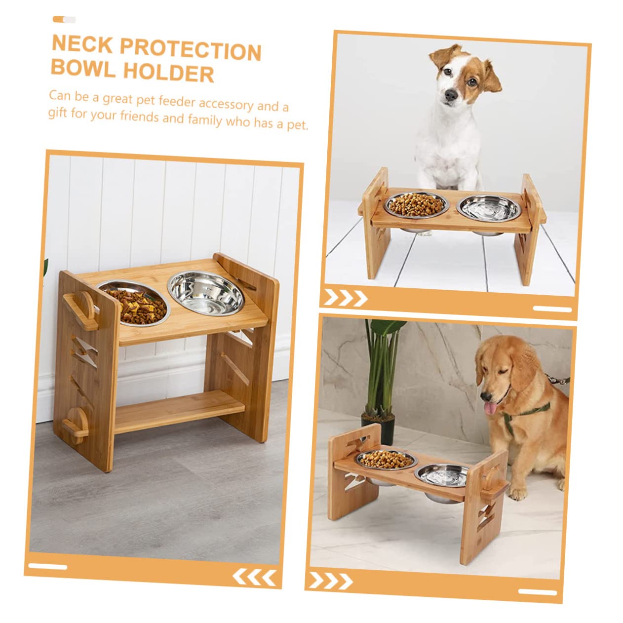 Housoutil 1juego Soporte para Comederos De Perros y Gatos Soporte Desmontable Bambú Elevado para La Carga El Cuello Mascotas Accesorio para Alimentación De Mascotas