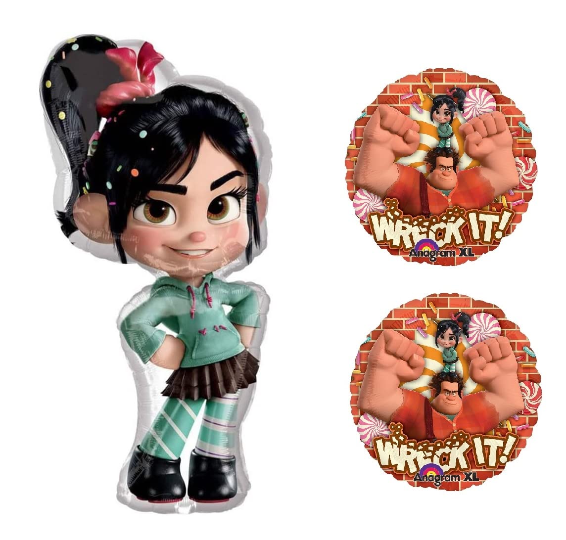 Unique Wreck It Ralph with Vanellope Birthday Party Supplies Bundle includes 30 inch SuperShape Mylar Foil Balloon and Two 18 inch Mylar Foil Balloons