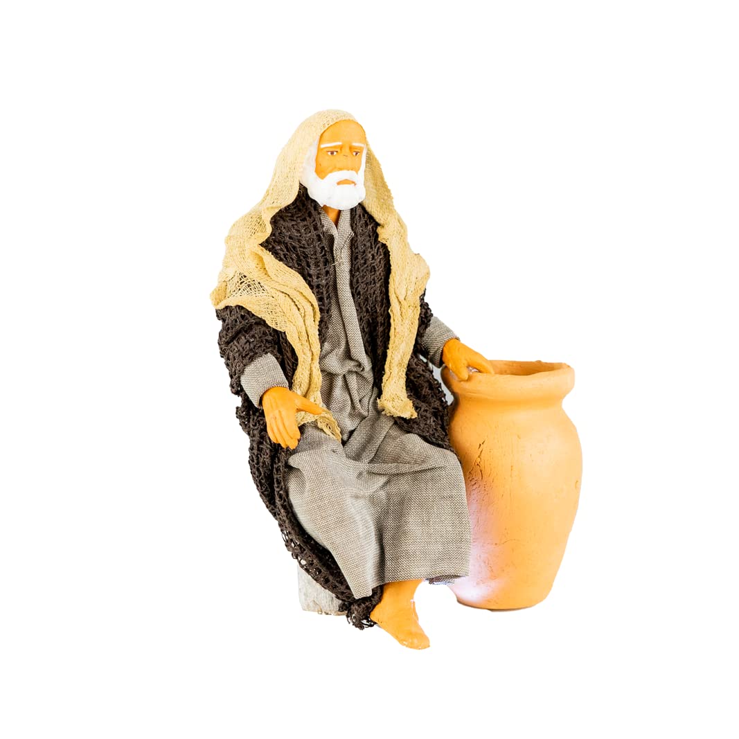 Holyhome Uomo seduto accanto all'Anfora cm 15 (5,90 Inch) - Presepe Napoletano Terracotta Vestita, Realizzato e Dipinto a Mano, Made in Italy