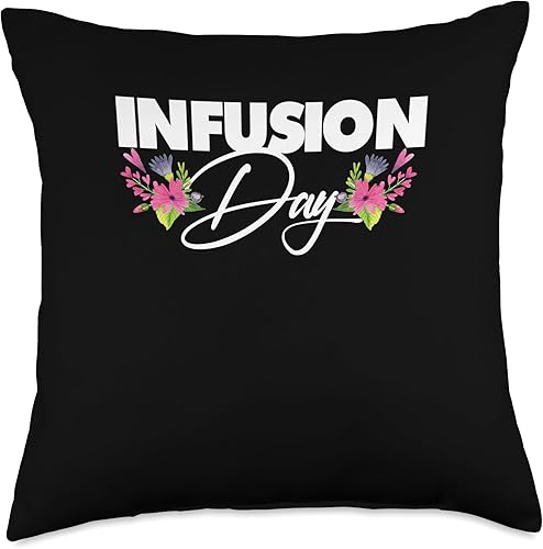 Día de la infusión  Sobreviviente de quimioterapia  Almohada de concientización sobre el cáncer, 18 x 18, multicolor