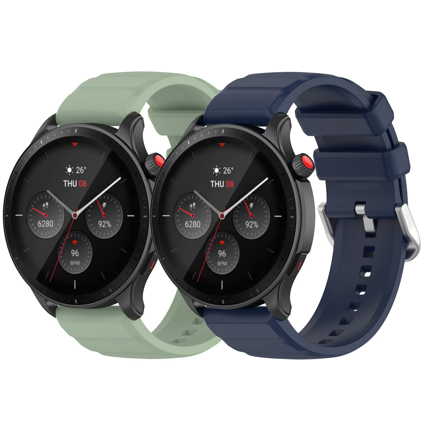 Paski do zegarków pasują do Amazfit GTR 4 / GTR 4 Pro / GTR 2e, 2 szt., 22 mm, silikonowy zamiennik pasków do zegarków, paski na nadgarstek, pasuje do POLAR GRIT X/Vantage M2 (fioletowo-czarny)