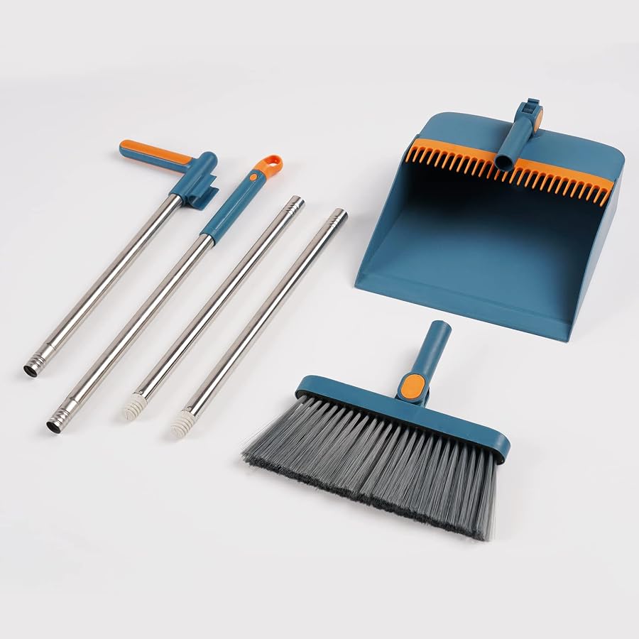 Portal Broom and Dustpan Set for Home, Set, Upright Stand Up Comb Office Home Kitchen Lobby Indoor Floor Cleaning Use Blue, 12.99 * 10.23 * 5.51 inch, 12MN