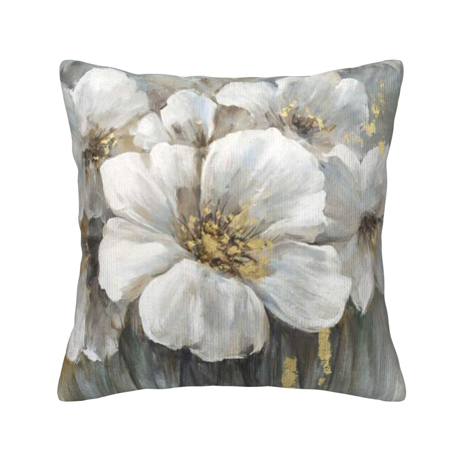 Housse de coussin en velours côtelé salon canapé motif bouquet de lys