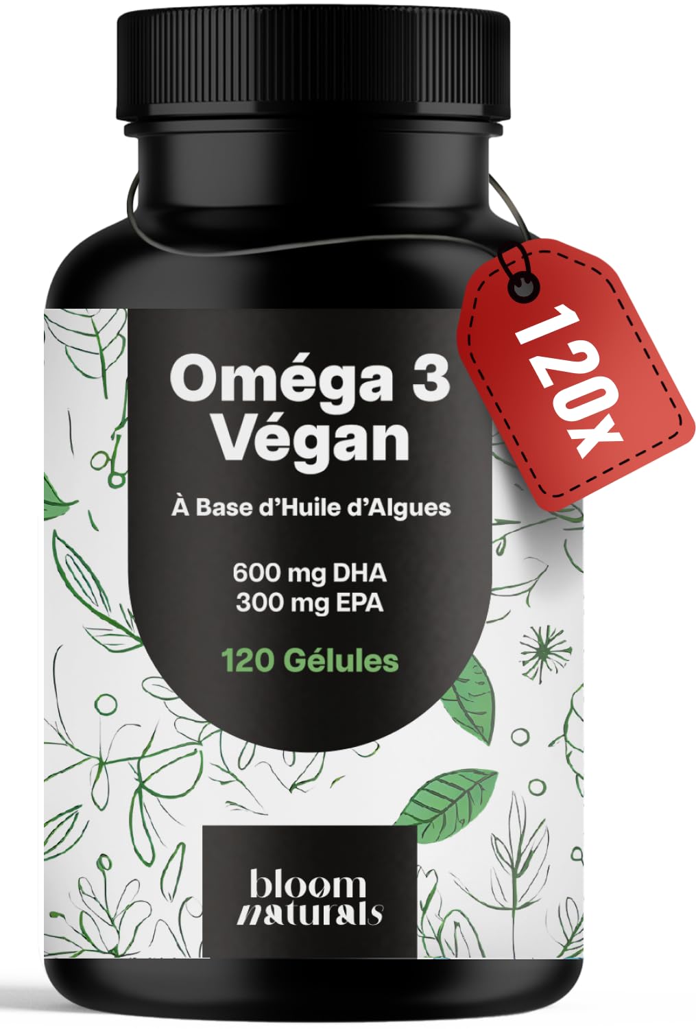 Omega 3 Vegan Huile d’Algues – 120 gélules – 600 mg DHA & 300 mg EPA | Huile d'algues – vegan, fabriqué en Allemagne, testé en laboratoire