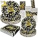 Vaisselle Jetable Anniversaire Noir et Or, Assiette Anniversaire Garcon, Vaisselle de fête Noir Or, Assiette Carton Tasse Serviette Paille pour Decoration Anniversaire Baby Shower Noël, 24 invités