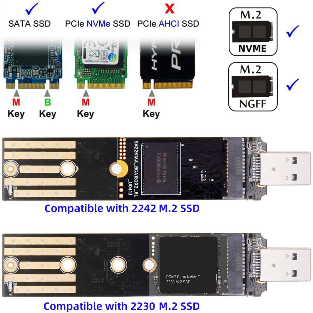 USB 3.0 to Dual Protocol Channel NVME M-Key M.2 SATA 2280 2260 2242 2230 SSD External PCBA Case Conveter Adapter RTL9210B Chipset