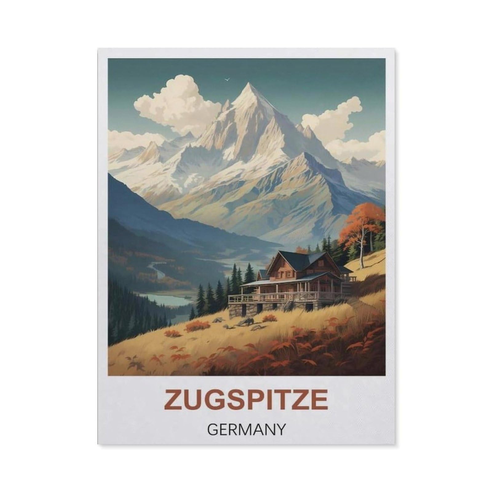 BEAYODKP Full Diamond 5D DIY Diamond Painting，Zugspitze Germany Vintage Travel Poster，3D Diamond Embroidery Cross Stitch Mosaic Needle Works（40 x 50 cm/15.74 x 19.68 inches）-BZ34