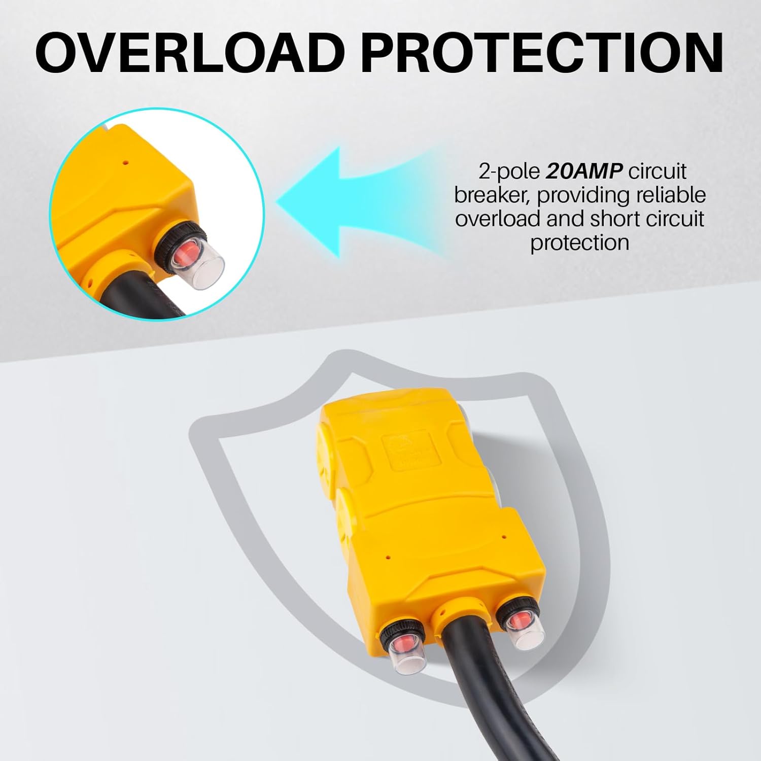 RV Distribution Adapter 30Amp to 20 Amp 110V 3FT 3-Prong NEMA TT-30P to 5-20R Generator Transfer Switch Adapter Cord with 20Amp Circuit Breaker ETL Listed (TT-30P/4 * 5-20R(3 cores), 3FT)