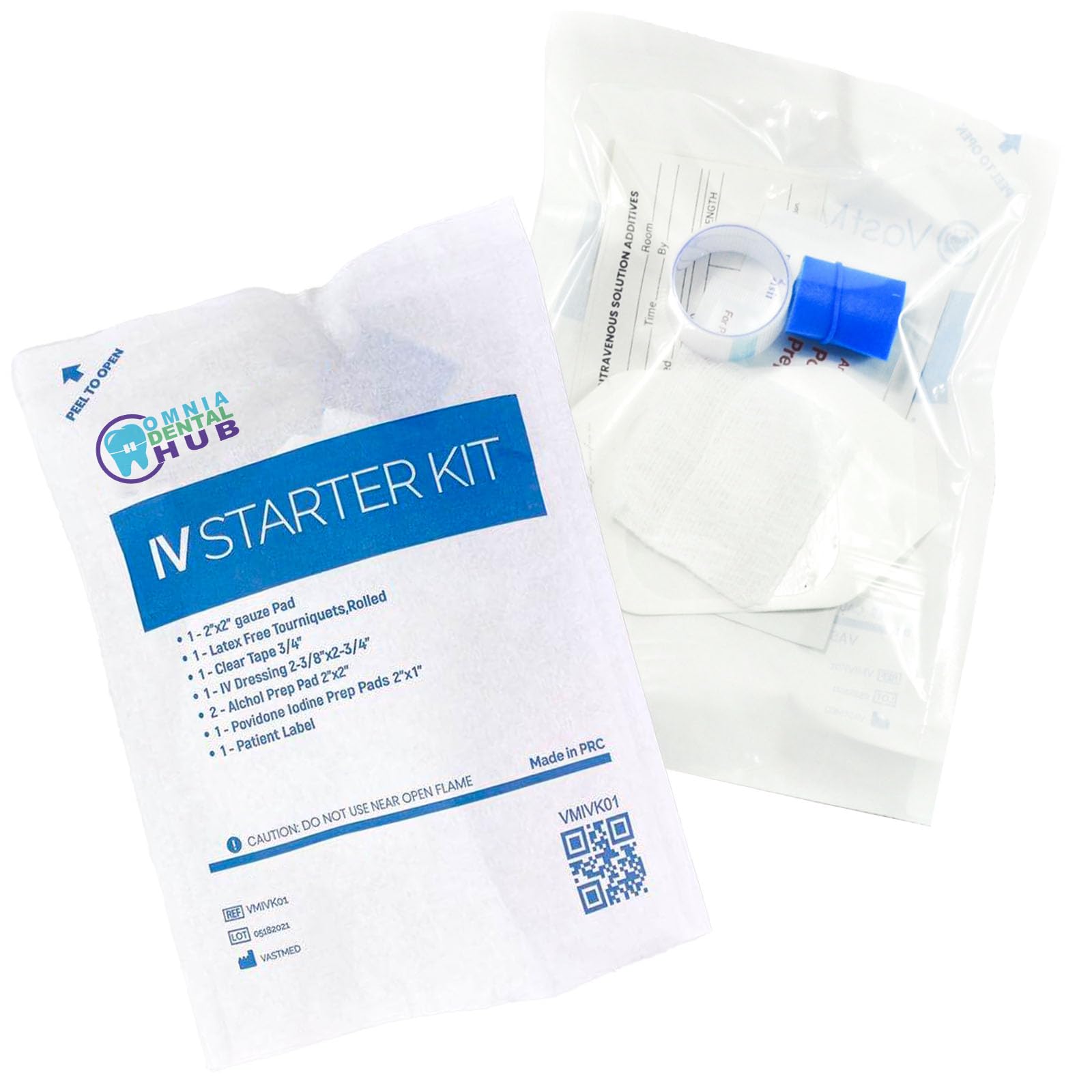 Omnia IV Starter Kit with Gauze/Chlorascrub Swab LF | 100 Pcs Latex-Free Tourniquets | Posi-Guard Catheter Securement Device & Transparent Window