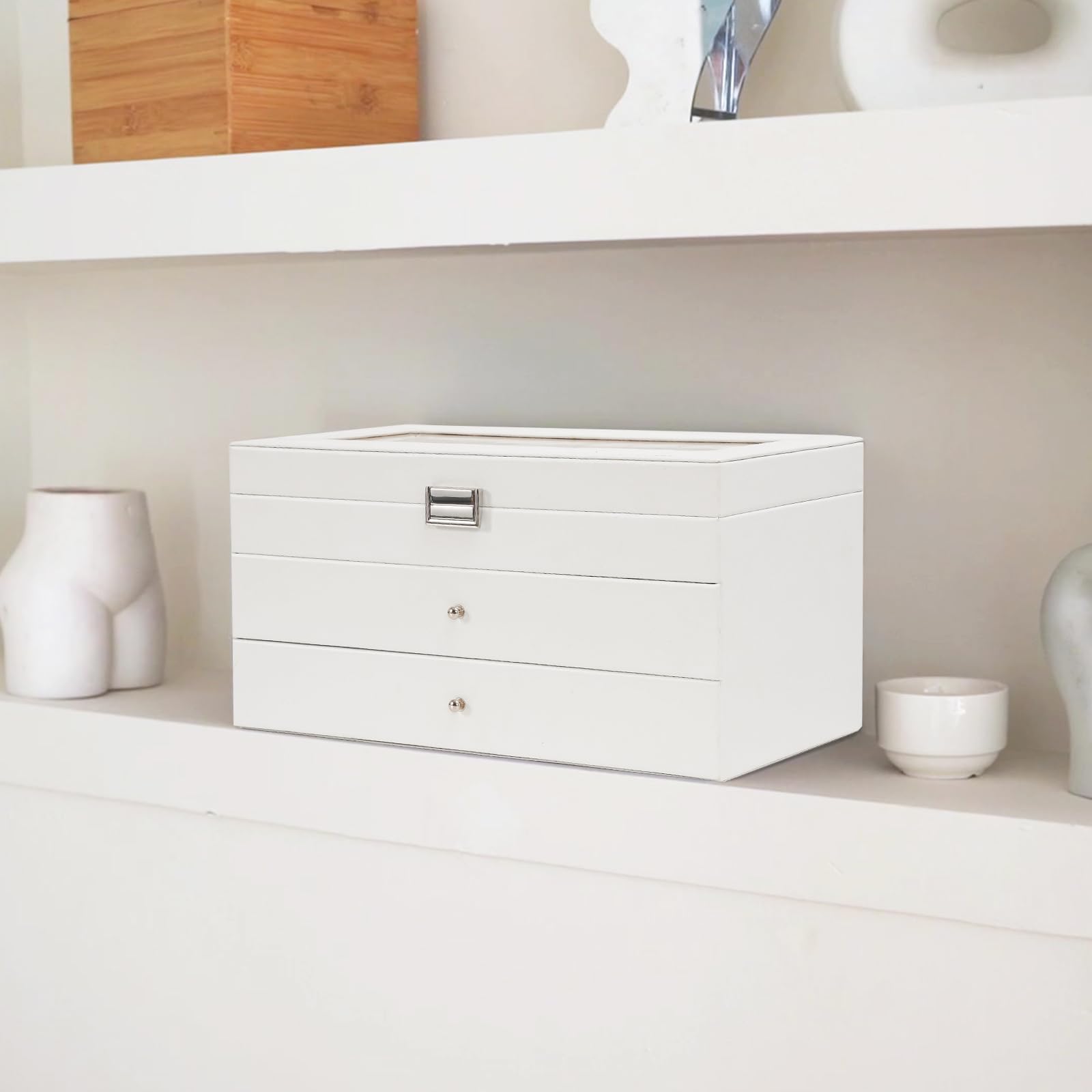 ProCase 3 Etagen Brillenbox 18 Sonnenbrillen Displaybox Aufbewahrungsbox aus Leder Brillenschatulle Brillenkoffer mit Glasdeckel