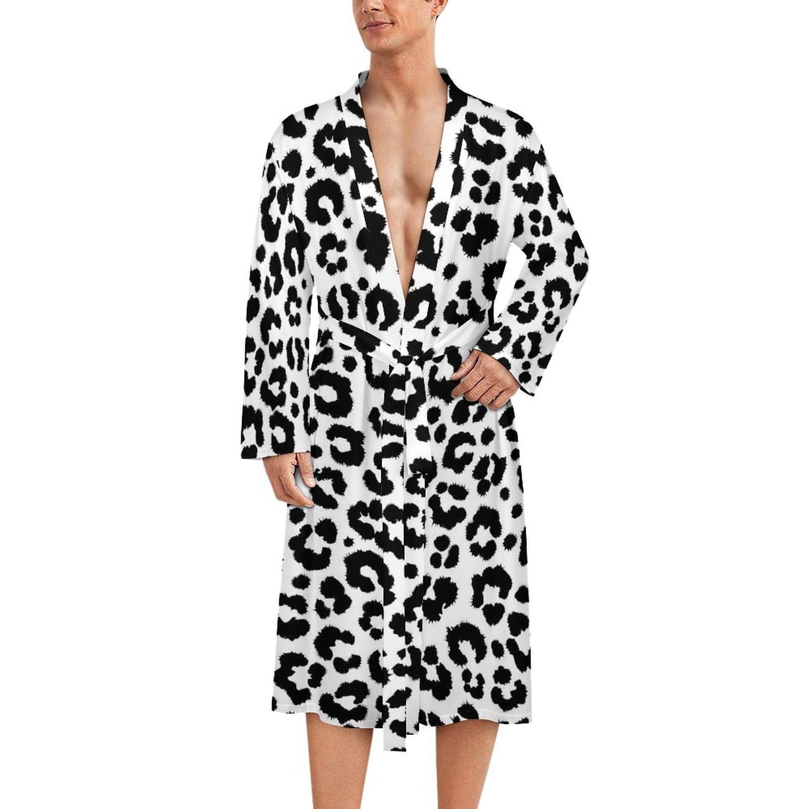 Peignoir de bain homme léger noir blanc léopard tendance - 8