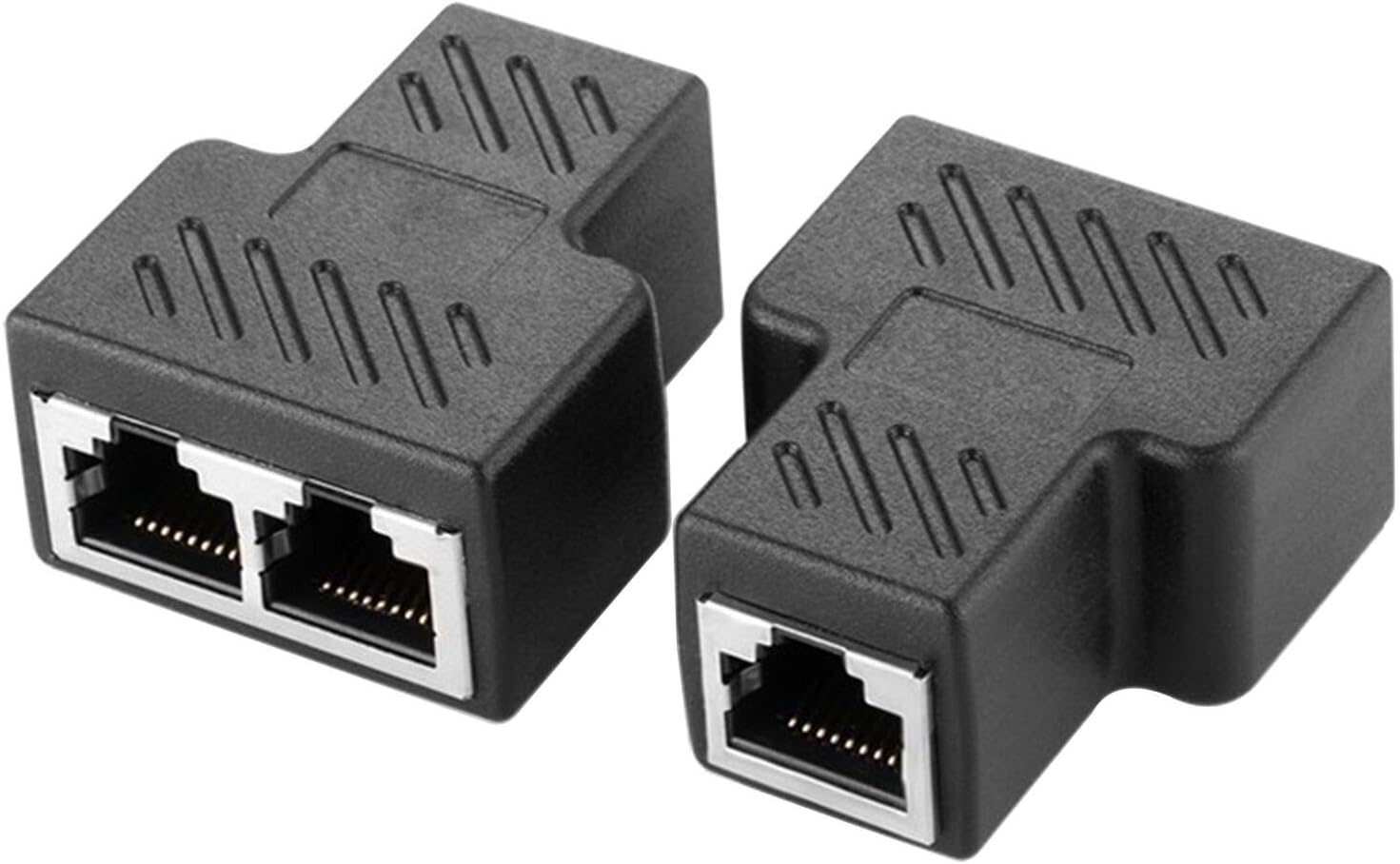RJ45 Splitter Adapter, Apoi [2Pack]Female 1 to 2 port Female Socket Adapter Interface Ethernet Cable 8P8C Extender Plug LAN Network Connector 1 to 2 Dual Female Port for Cat5, Cat5e, Cat6, Cat7-Black