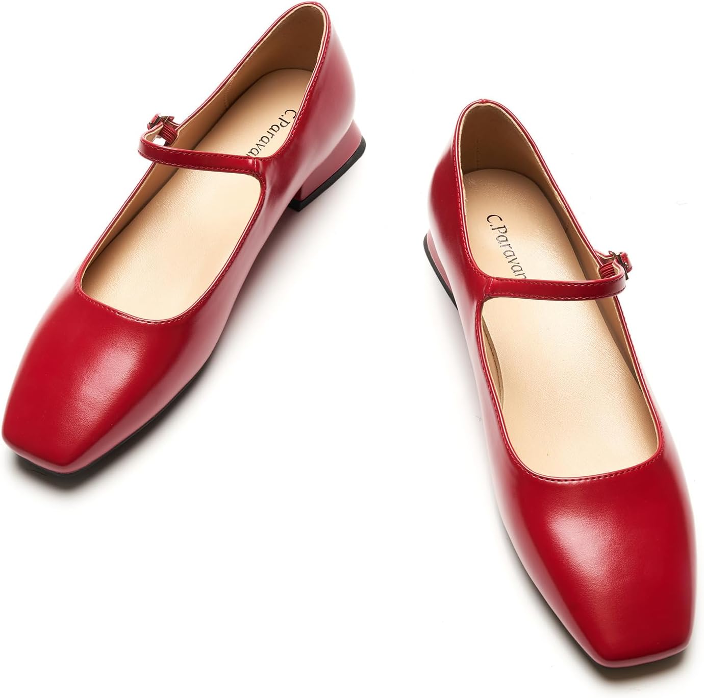 C.Paravano Women's Mary Jane Flats Adjustable Strap & Square Toe | Memory Foam Comfort | Perfect for Office, Weddings, Travel