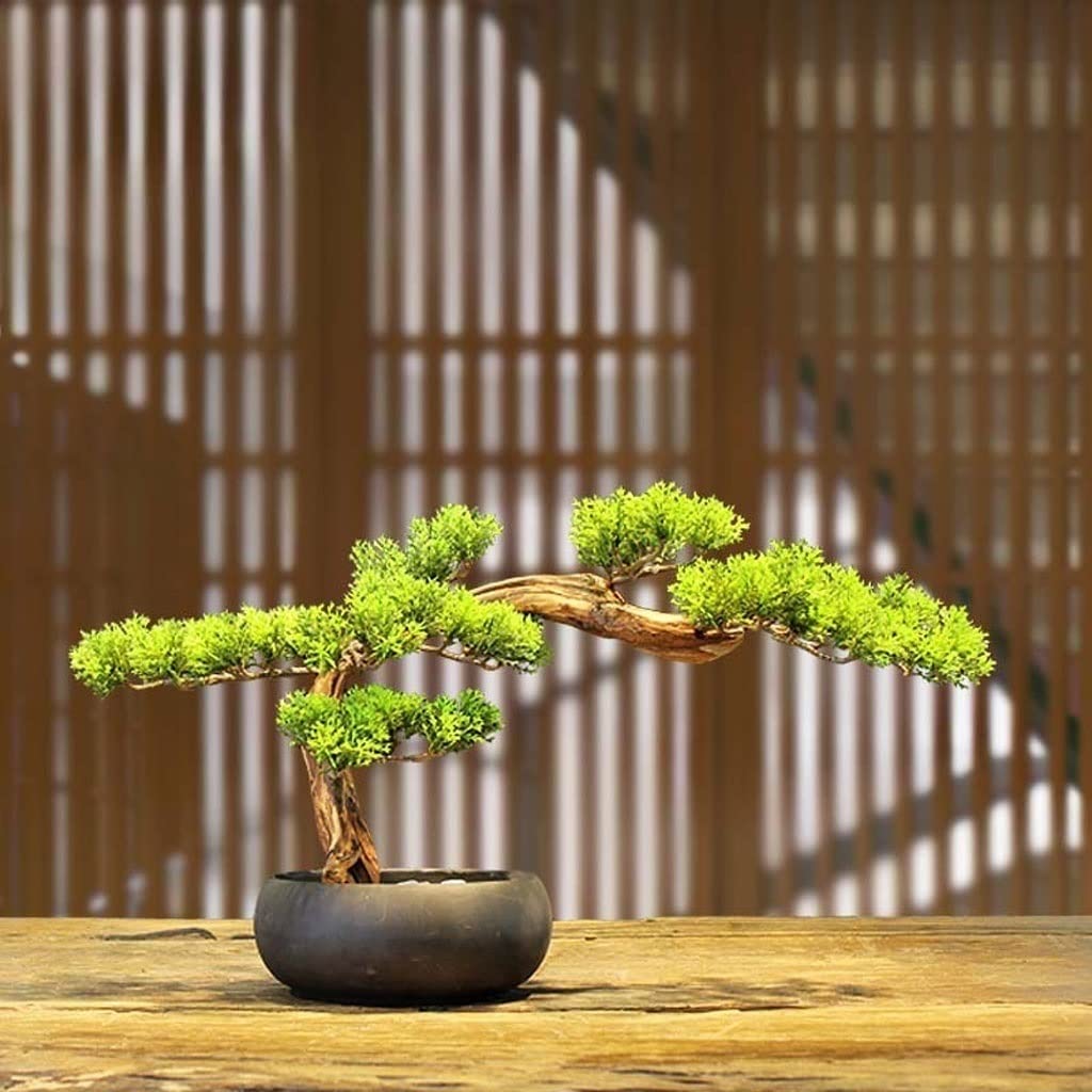 Árbol bonsái Artificial pequeño, simulación de Pino, planta Verde, pequeño Adorno en maceta adecuado para El hogar, la oficina, la estantería, la Mesa de Café, El Porche, El Adorno