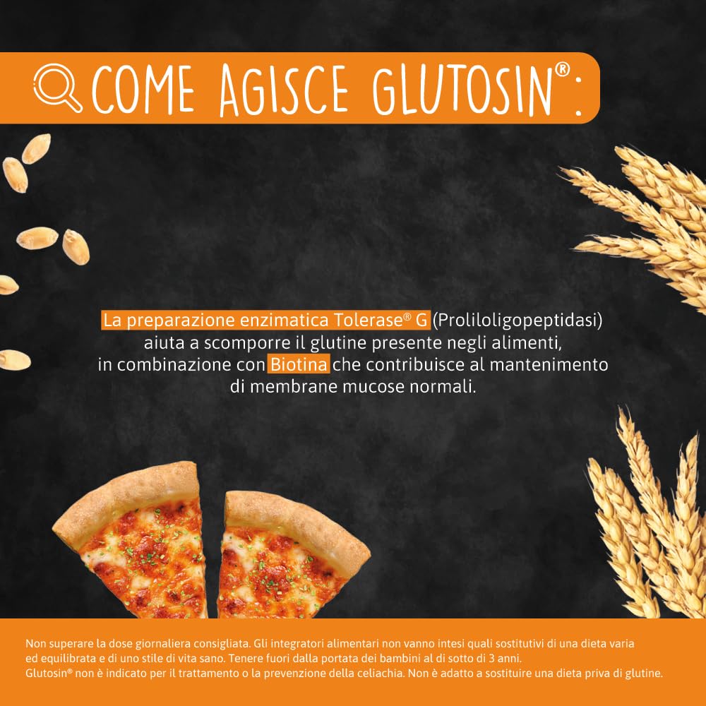 EG GLUTOSIN® Intolleranza Glutine Integratore Alimentare con Tolerase® G e Biotina 90 Compresse