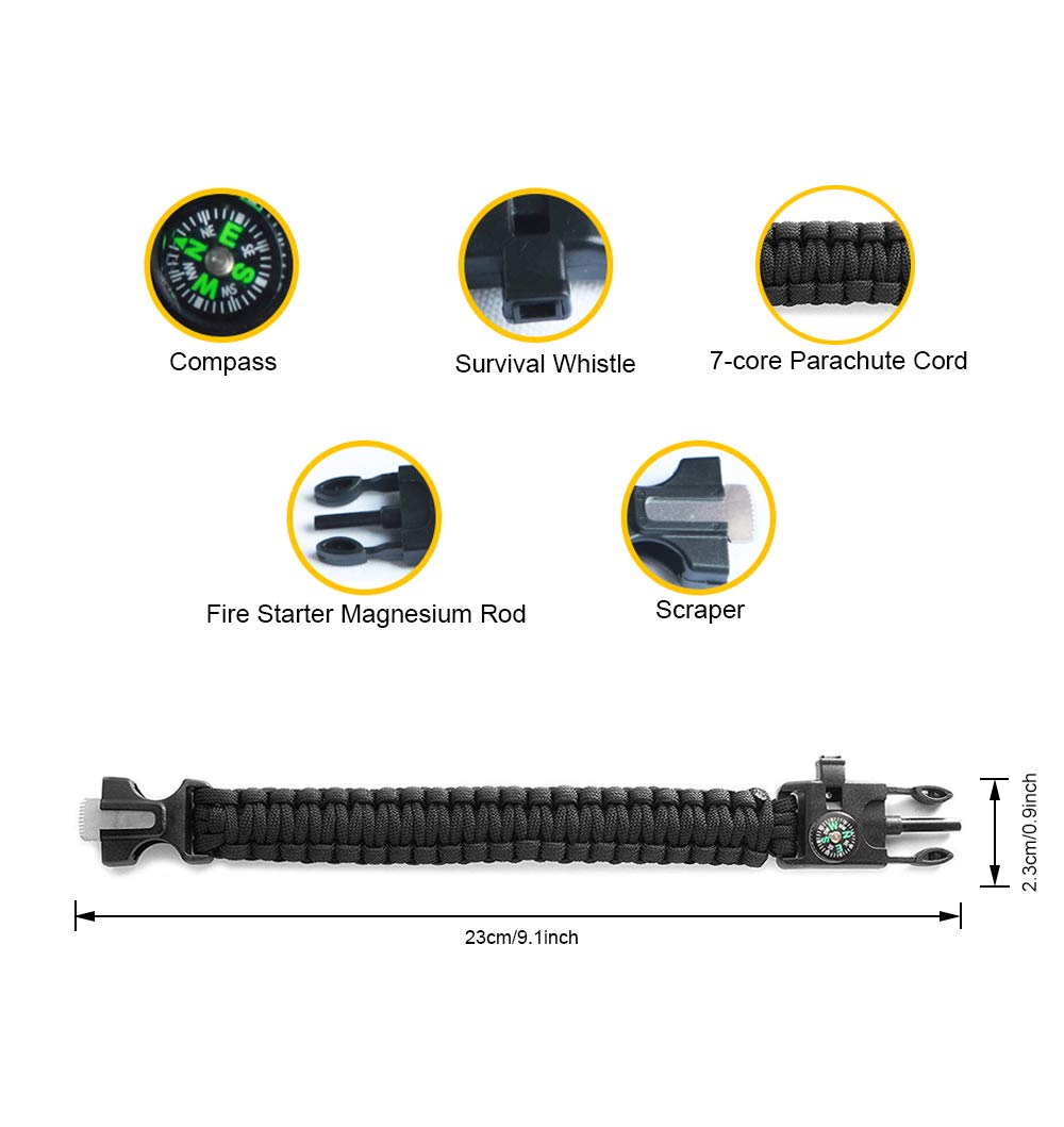 Bracelet De Survie Paracorde 5 En 1 - Allume-feu, Sifflet, Boussole Inclus