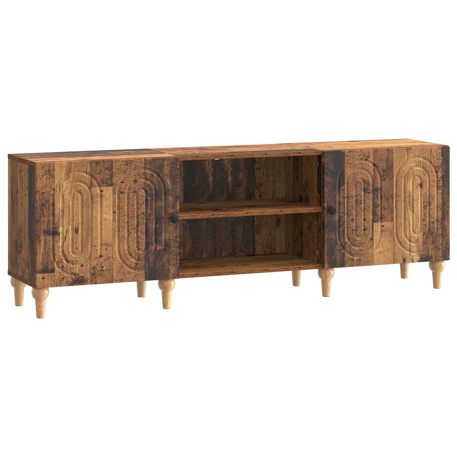 Meuble TV aspect bois vieilli 150 cm avec portes et étagères pour salon moderne