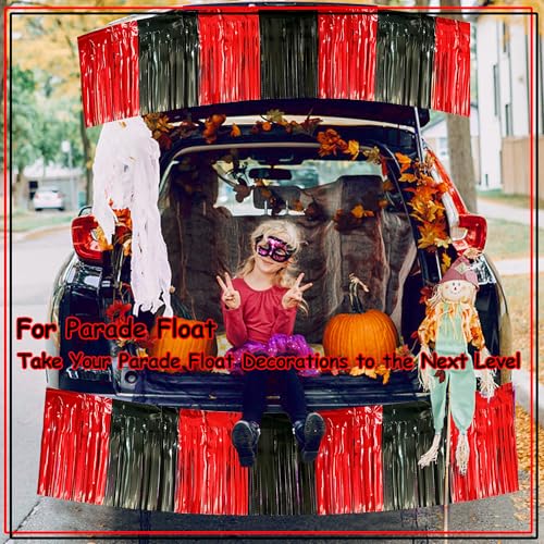 Image of 4 Pack 39 Feet Black Red Parade Floats Foil Fringe Garland Metallic Tinsel Streamers Banner Fringe Curtain Banner for Halloween Graduation Homecoming Birthday Party Decorations (Black, Red)